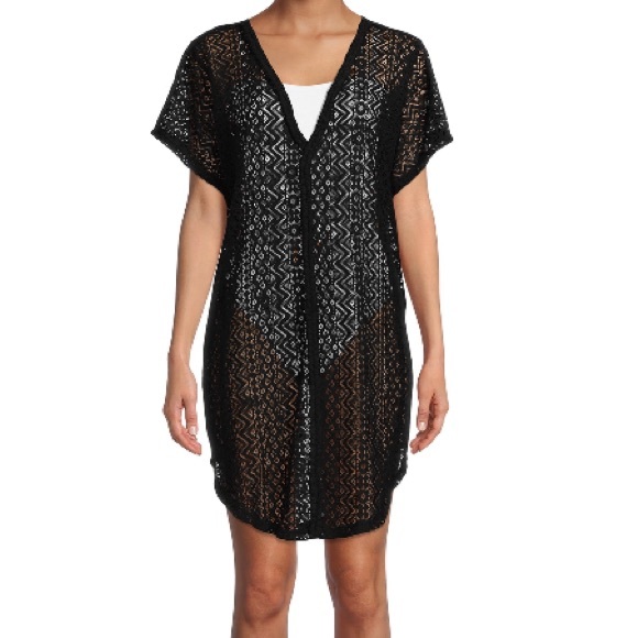 NWT Women’s short sleeve Crochet Cover Up Black - Picture 2 of 5